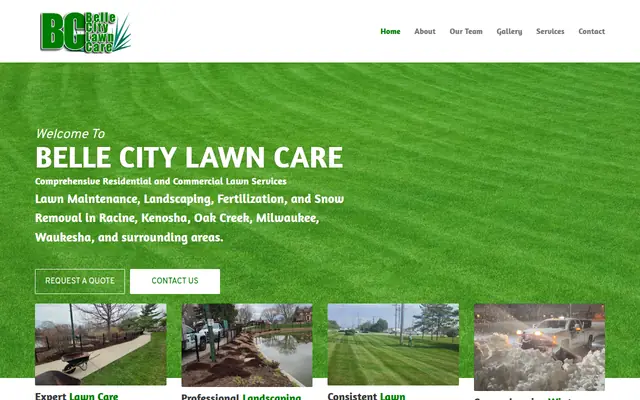Screenshot of the Belle City Lawn Care, LLC homepage as it appeared on 2026-09-08, captured at desktop width.