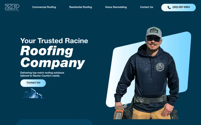 Screenshot of the ZP Construction LLC homepage as it appeared on 2026-09-08, captured at desktop width.