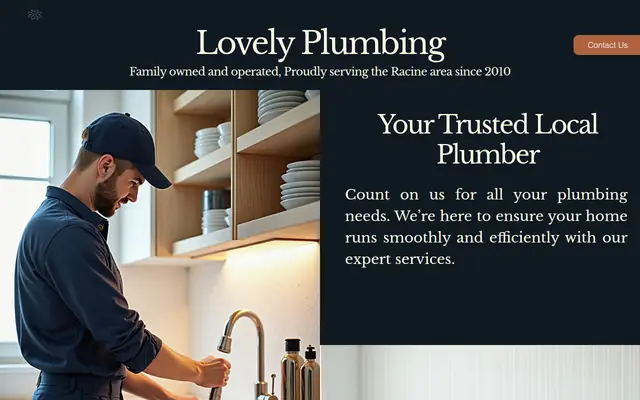 Screenshot of the Lovely Plumbing, LLC homepage as it appeared on 2026-09-08, captured at desktop width.
